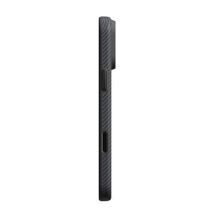 Apple iPhone 18 Pro Max Kılıf M-safe Şarj Özellikli Aramid Karbon Fiber Pitaka Military-Grade Classic Serisi New Logo Black-Grey Twill Kapak