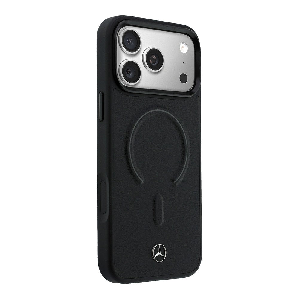 Apple iPhone 18 Pro Max Kılıf Mercedes Benz Orjinal Lisanslı M-safe Şarj Özellikli Metal Yıldız Logolu Kabartmalı Deri Kapak
