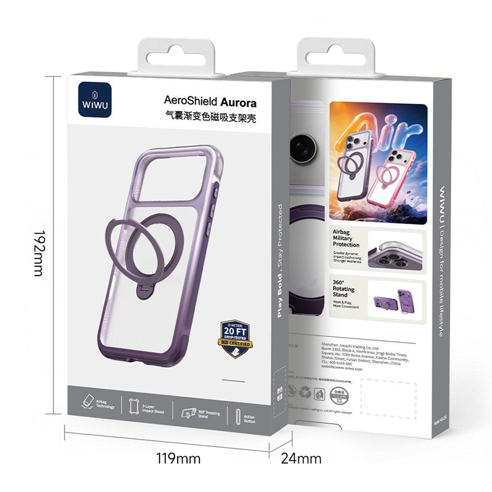 Apple iPhone 18 Pro Max Kılıf Wiwu AS-204 AeroShield Aurora Ultra Serisi M-safe Şarj Özellikli Airbag Tasarımlı Standlı Kapak