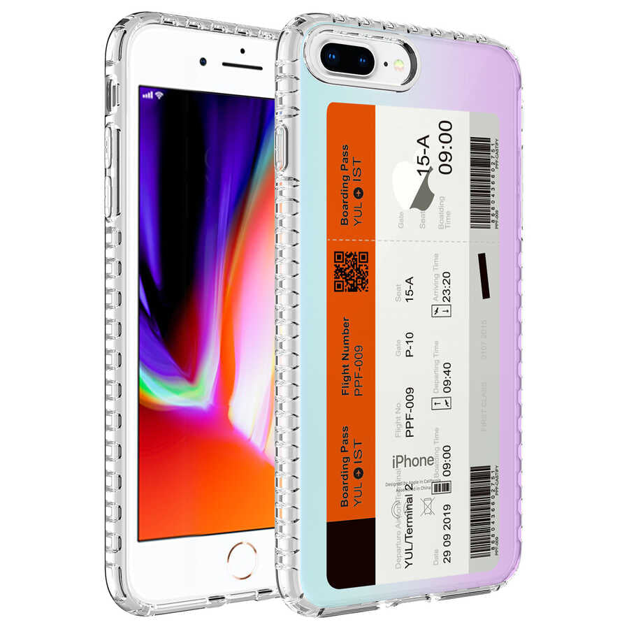 Apple iPhone 8 Plus Kılıf Airbag Kenarlı Renkli Desenli Silikon Zore Elegans Kapak