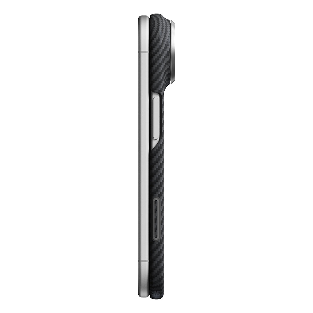 Apple iPhone Duo Kılıf M-safe Şarj Özellikli 600D Aramid Karbon Fiber Pitaka Edge Serisi Black-Grey Twill Kapak