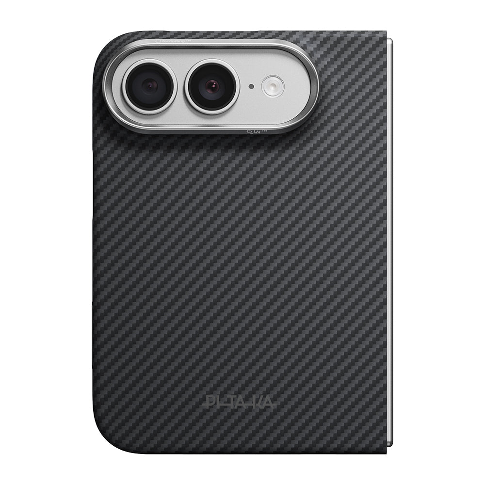 Apple iPhone Duo Kılıf M-safe Şarj Özellikli 600D Aramid Karbon Fiber Pitaka Edge Serisi Black-Grey Twill Kapak