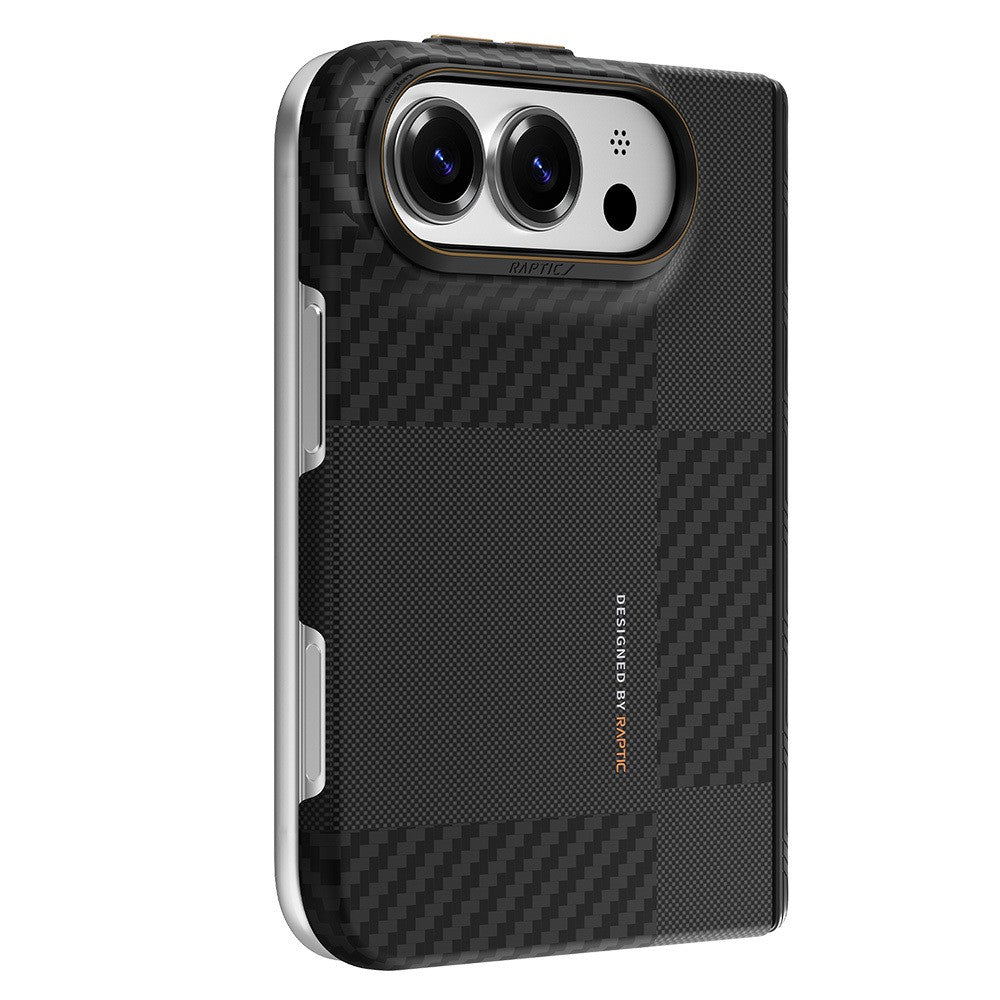Apple iPhone Duo Kılıf M-safe Şarj Özellikli Metal Kamera Çerçeveli Raptic Aramid SkinPro Mondrian Serisi Karbon Kapak