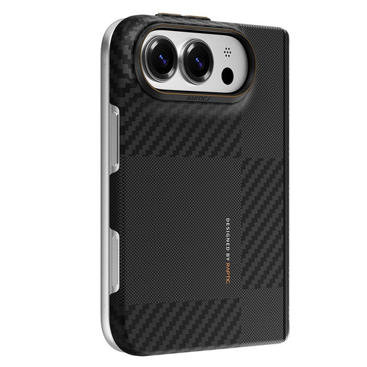 Apple iPhone Duo Kılıf M-safe Şarj Özellikli Metal Kamera Çerçeveli Raptic Aramid SkinPro Mondrian Serisi Karbon Kapak