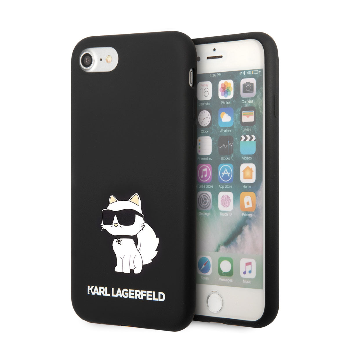 Apple iPhone SE 2020 Kılıf Karl Lagerfeld Silikon Choupette Dizayn Kapak Siyah