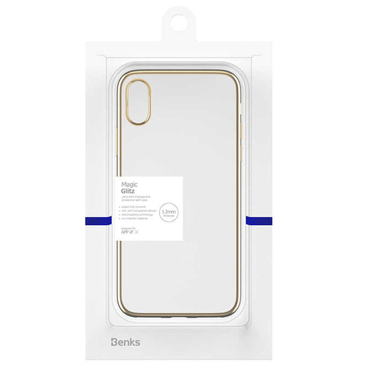 Apple iPhone X Benks Magic Glitz Ultra-Thin Transparent Protective Soft Kapak Gold