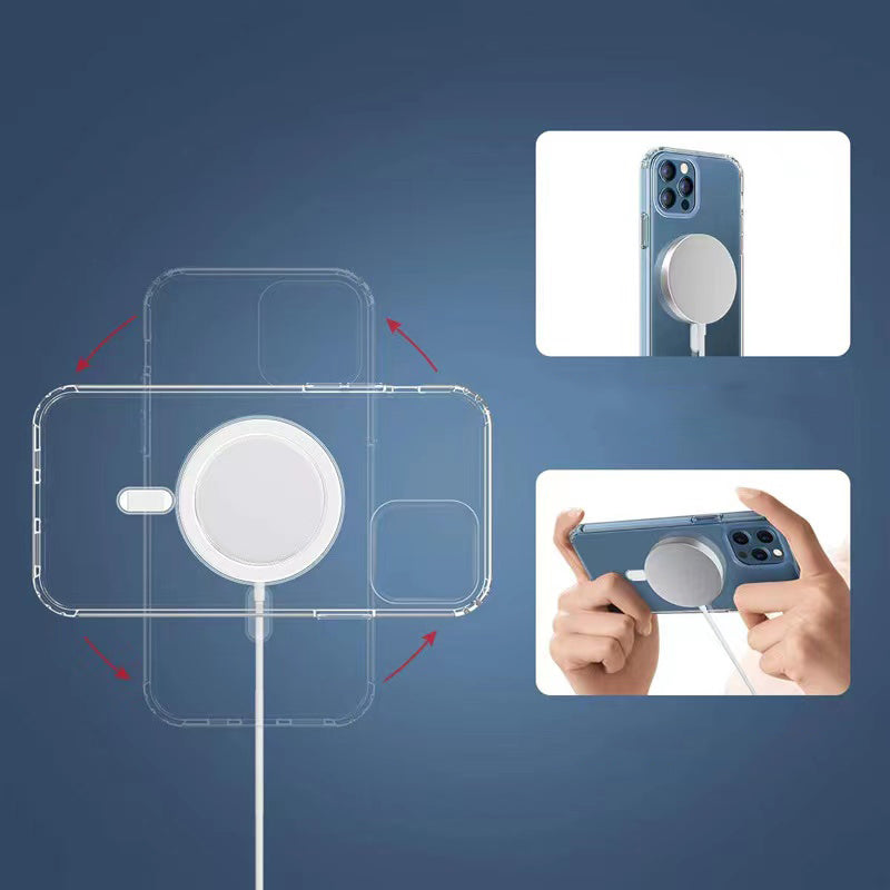 Apple iPhone XR 6.1 Kılıf M-safe Şarj Özellikli Şeffaf Sert PC Zore Embos Kapak Renksiz