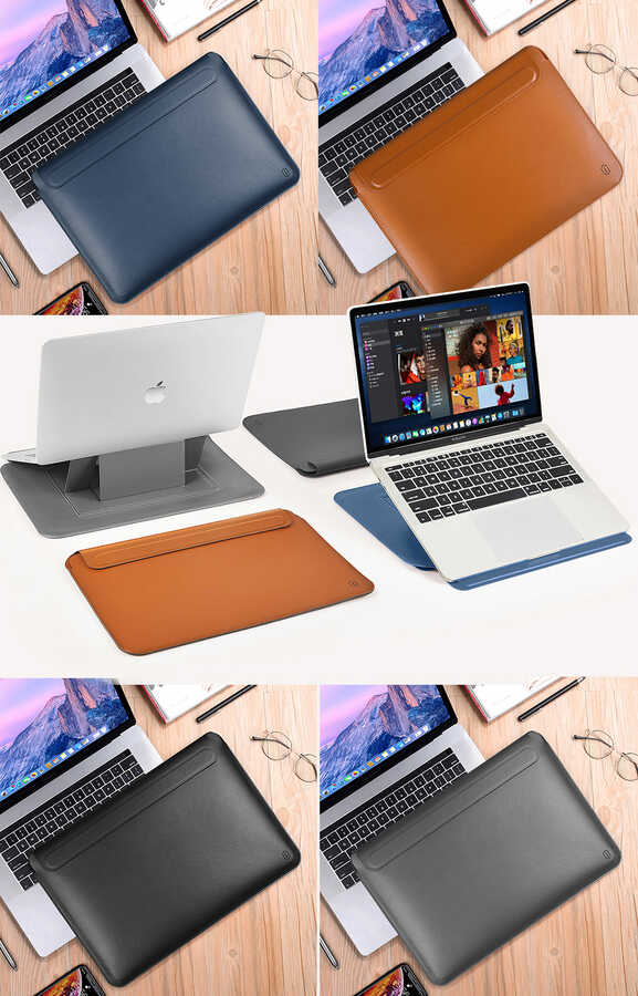 Apple Macbook 13.3' Air 2020 A2337 Wiwu Macbook Skin Pro Portable Stand Kılıf Siyah
