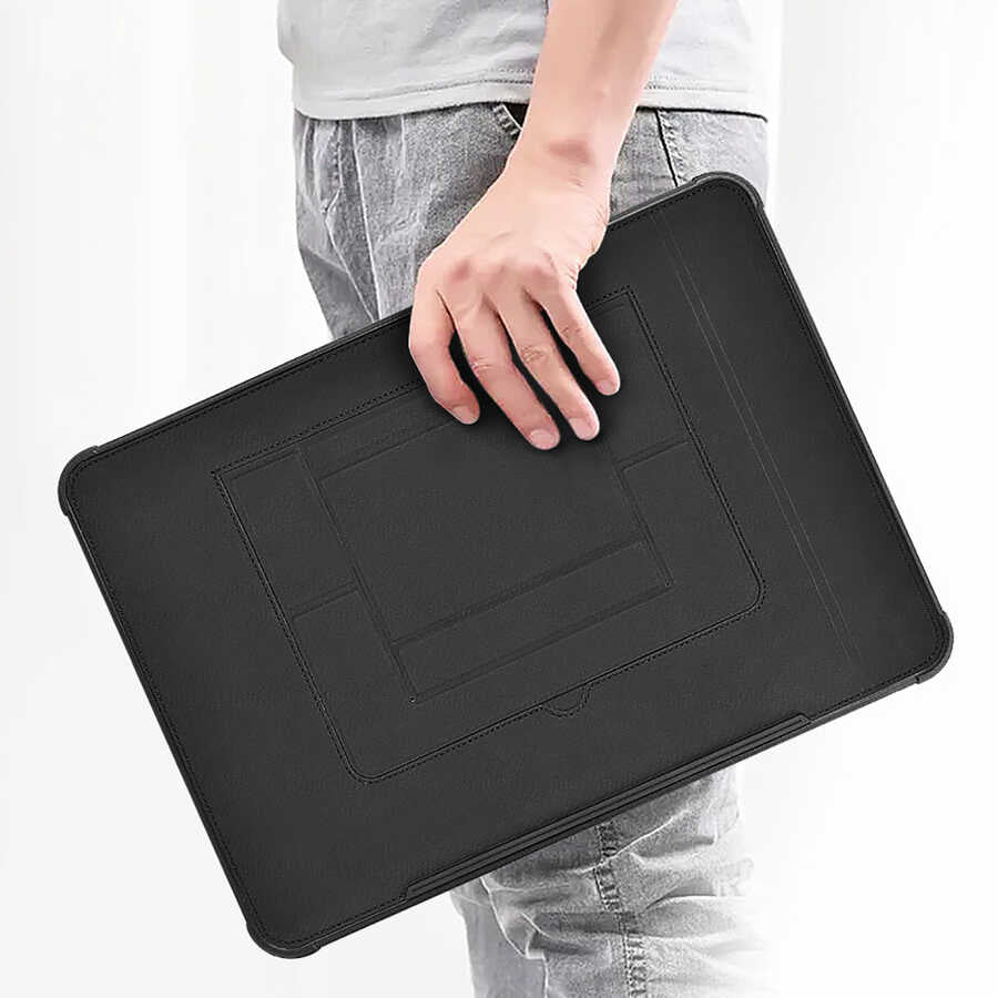 Apple Macbook 14.2' 2021 Wiwu Defender Stand Case Taşınabilir Standlı Magnetik PU Laptop Çantası Siyah
