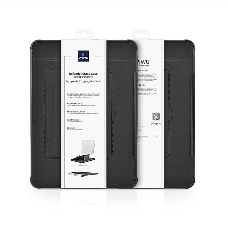 Apple Macbook 16.2' 2021 Wiwu Defender Stand Case Taşınabilir Standlı Magnetik PU Laptop Çantası Siyah