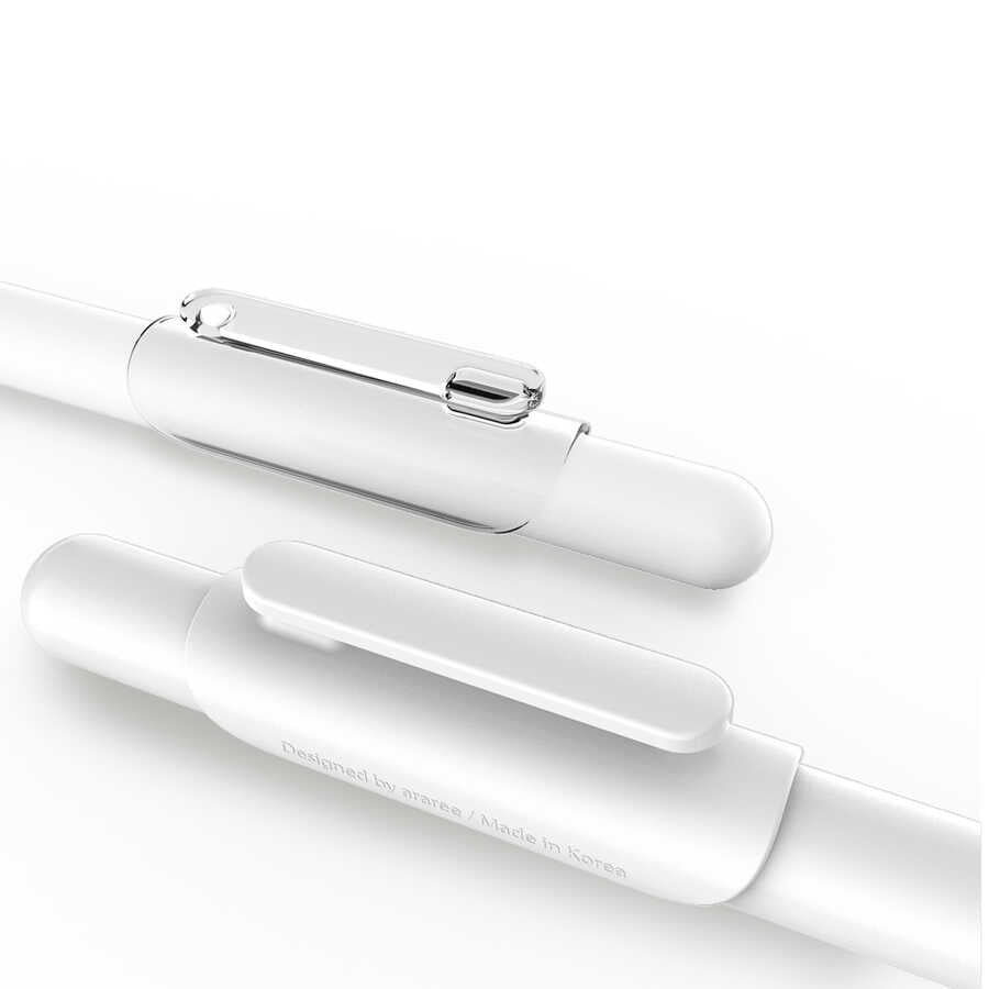 Apple Pencil Araree A Clip Dokunmatik Kalem Askı Aparatı Şeffaf-Beyaz
