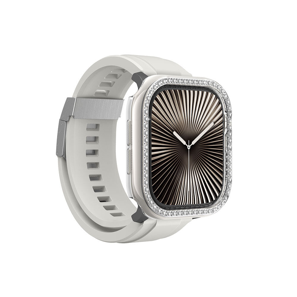 Apple Watch 10 42mm Amazingthing Gleam Fit FullGuard Taşlı Sert PC Kasa ve Ekran Koruyucu Şeffaf