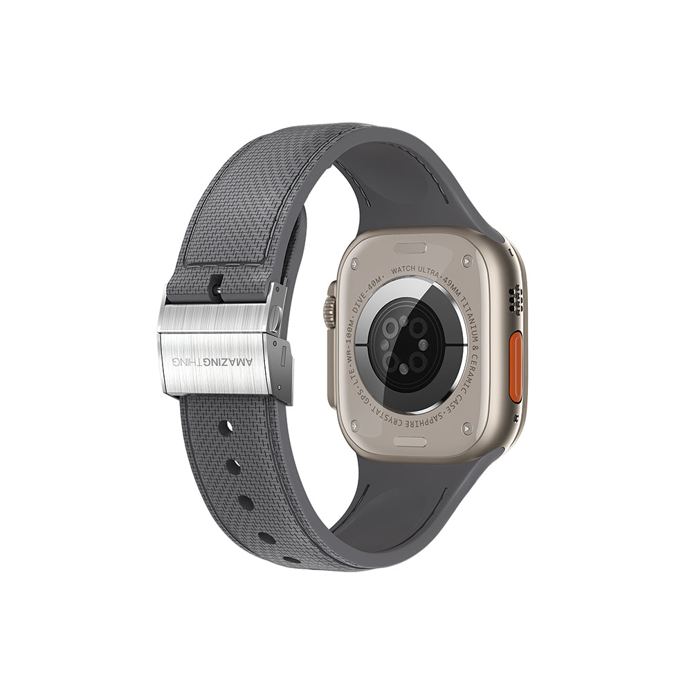 Apple Watch 10 42mm Amazingthing Titan Swift Deri Dokulu Silikon Kordon Siyah