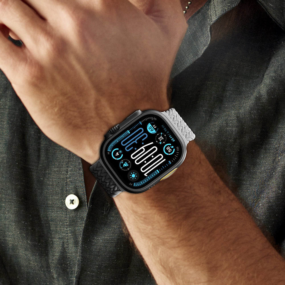 Apple Watch 10 46mm Amazingthing Glamour Blend Hasır Kordon Pembe-Gri