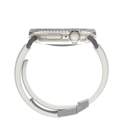 Apple Watch 10 46mm Amazingthing Gleam Fit FullGuard Taşlı Sert PC Kasa ve Ekran Koruyucu Şeffaf