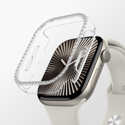 Apple Watch 10 46mm Amazingthing Gleam Fit FullGuard Taşlı Sert PC Kasa ve Ekran Koruyucu Starlight