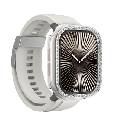 Apple Watch 10 46mm Amazingthing Gleam Fit FullGuard Taşlı Sert PC Kasa ve Ekran Koruyucu Starlight