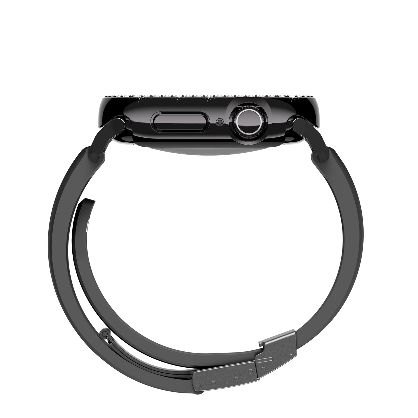 Apple Watch 10 46mm Amazingthing Gleam Fit FullGuard Taşlı Sert PC Kasa ve Ekran Koruyucu Siyah