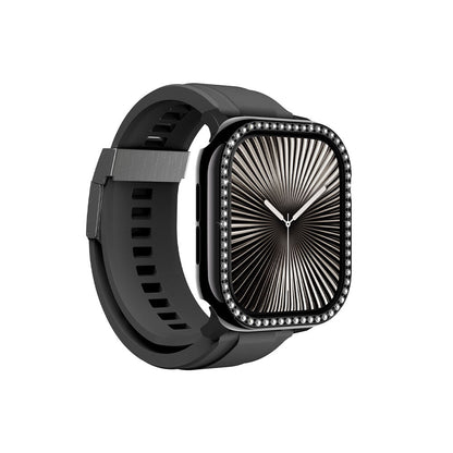 Apple Watch 10 46mm Amazingthing Gleam Fit FullGuard Taşlı Sert PC Kasa ve Ekran Koruyucu Şeffaf