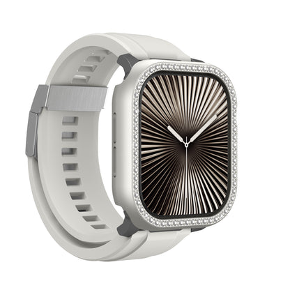 Apple Watch 10 46mm Amazingthing Gleam Fit FullGuard Taşlı Sert PC Kasa ve Ekran Koruyucu Siyah