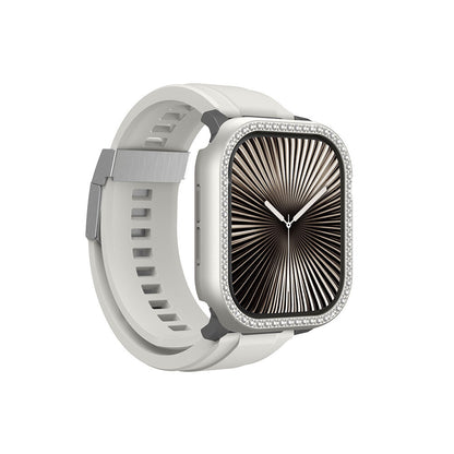 Apple Watch 10 46mm Amazingthing Gleam Fit FullGuard Taşlı Sert PC Kasa ve Ekran Koruyucu Starlight