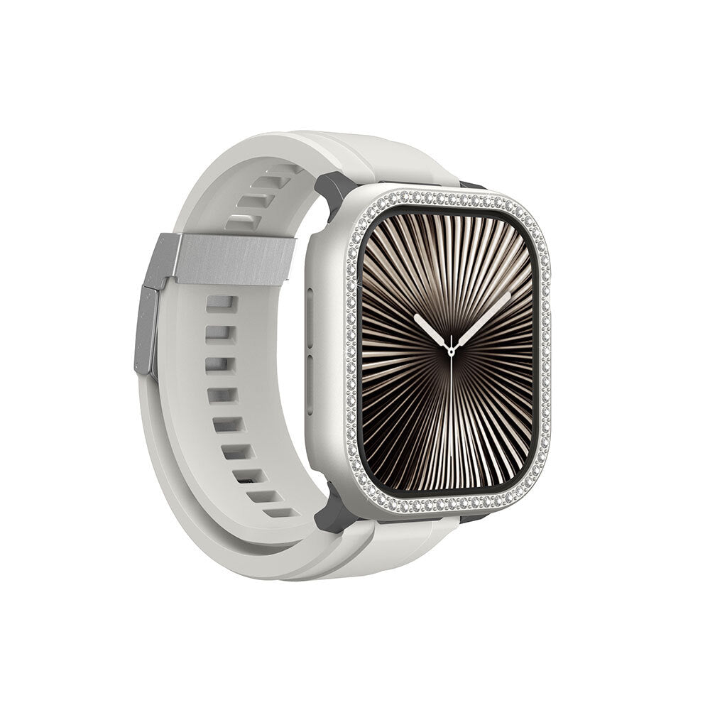 Apple Watch 10 46mm Amazingthing Gleam Fit FullGuard Taşlı Sert PC Kasa ve Ekran Koruyucu Şeffaf