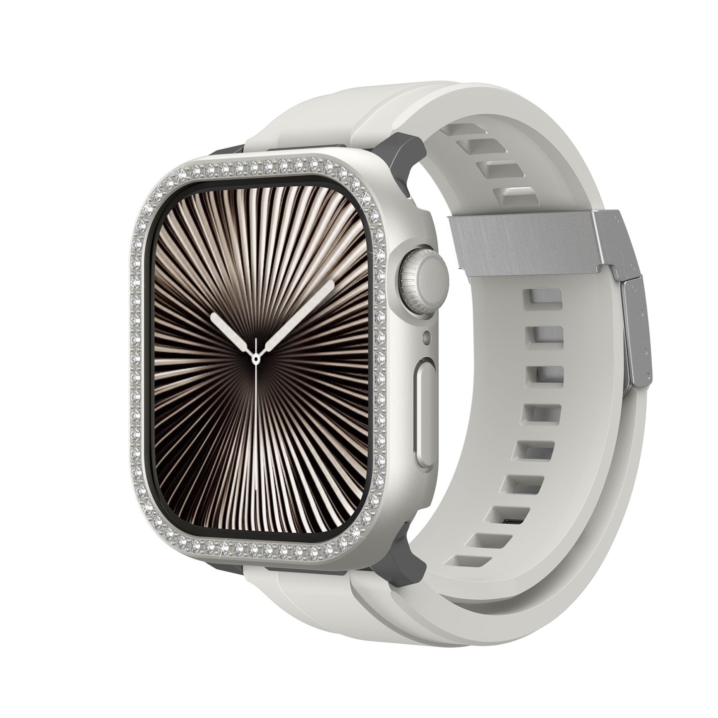 Apple Watch 10 46mm Amazingthing Gleam Fit FullGuard Taşlı Sert PC Kasa ve Ekran Koruyucu Starlight