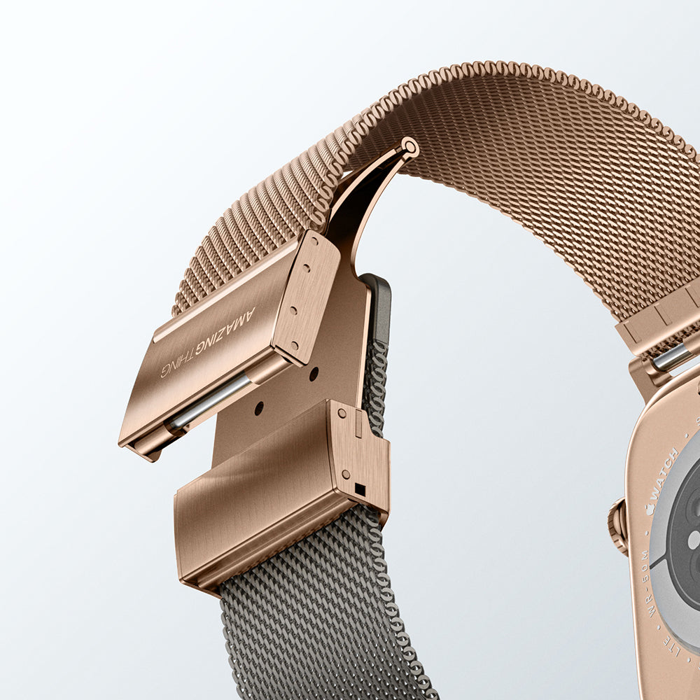 Apple Watch 10 46mm Amazingthing Omni StyleFlip Metal Hasır Kordon Rose Gold