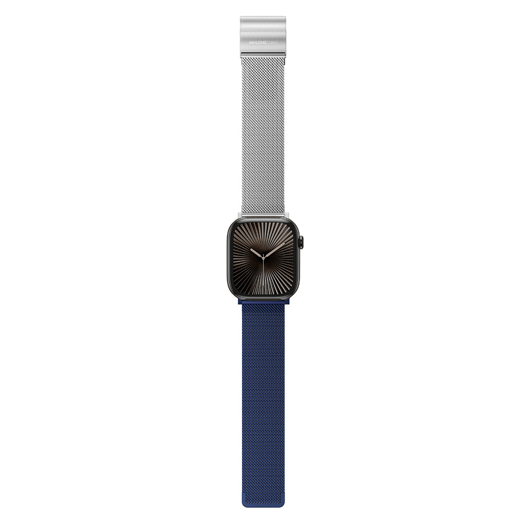 Apple Watch 10 46mm Amazingthing Omni StyleFlip Metal Hasır Kordon Gümüş