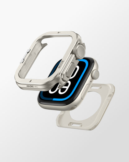 Apple Watch 10 46mm Amazingthing Premium Armor Fit FullGuard Metal Kasa ve Ekran Koruyucu Gri