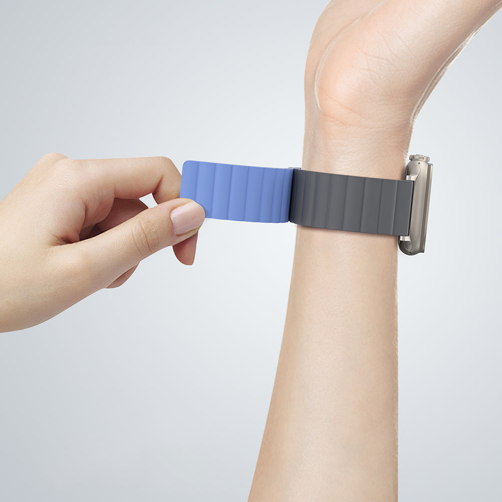 Apple Watch 10 46mm Amazingthing Smoothie Mag Magnetik Tak Çıkar Silikon Strap Kayış Gri-Mavi