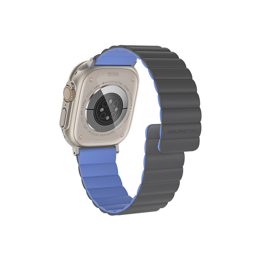 Apple Watch 10 46mm Amazingthing Smoothie Mag Magnetik Tak Çıkar Silikon Strap Kayış Siyah-Turuncu