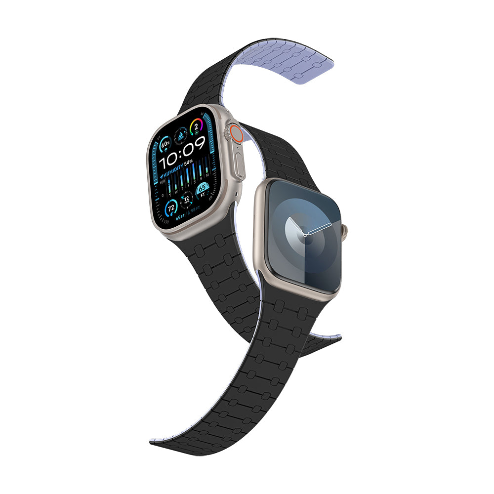 Apple Watch 10 46mm Amazingthing Smoothie Sport Magnetik Tak Çıkar Silikon Strap Kayış Siyah-Mor