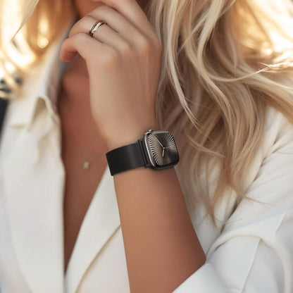 Apple Watch 10 46mm Amazingthing Titan Premium Metal Hasır Kordon Siyah