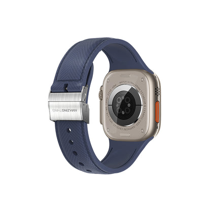 Apple Watch 10 46mm Amazingthing Titan Swift Deri Dokulu Silikon Kordon Lacivert