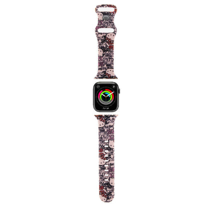 Apple Watch 38mm Hello Kitty Orjinal Lisanslı Etiket Graffiti Silikon Kordon Pembe
