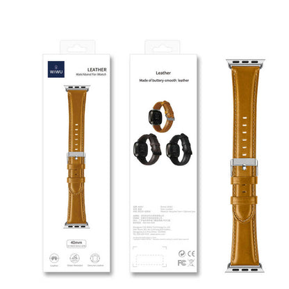 Apple Watch 38mm Wiwu Leather Watchband Deri Kordon Kahve Koyu