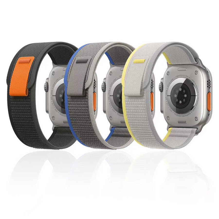 Apple Watch 38mm Wiwu Trail Loop Naylon Örgü İşlemeli Hasır Kordon Strap Kayış Siyah-Turuncu