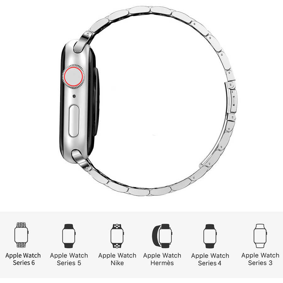 Apple Watch 38mm Wiwu Ultra Thin Steel Belt Three Beads Metal Kordon Gümüş
