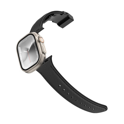 Apple Watch 40mm Amazingthing Titan Swift Deri Dokulu Silikon Kordon Siyah