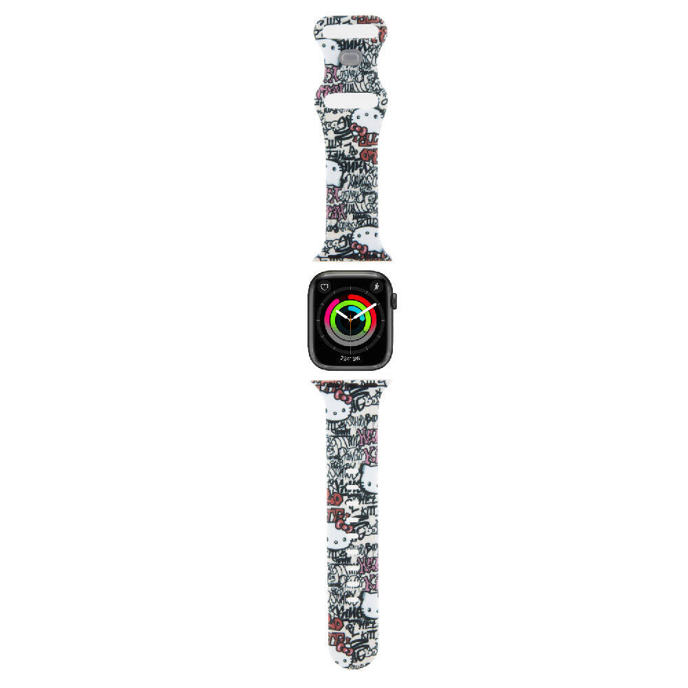 Apple Watch 40mm Hello Kitty Orjinal Lisanslı Etiket Graffiti Silikon Kordon Krem