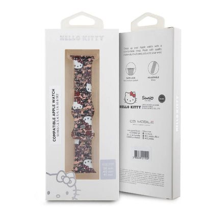 Apple Watch 40mm Hello Kitty Orjinal Lisanslı Etiket Graffiti Silikon Kordon Krem