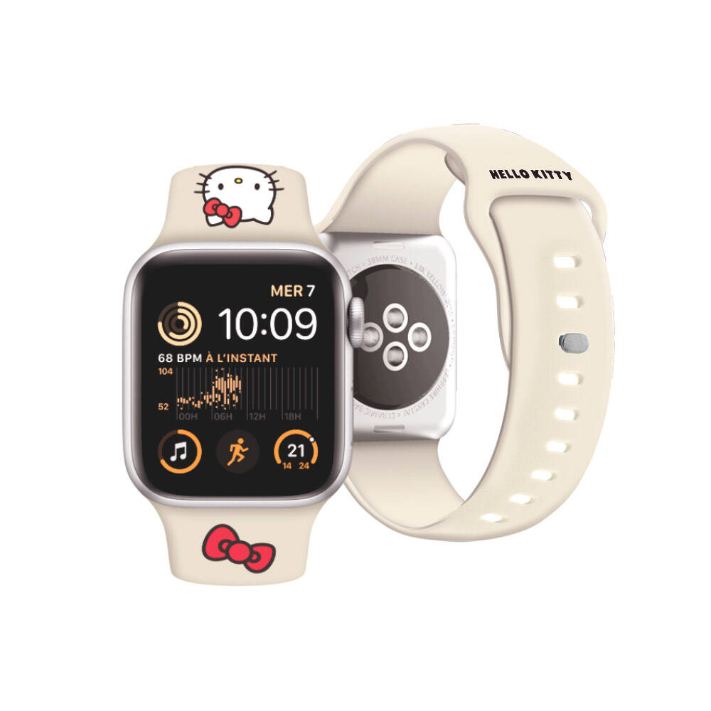 Apple Watch 40mm Hello Kitty Orjinal Lisanslı Yazı Logolu Fiyonk & Kitty Head Silikon Kordon Mavi