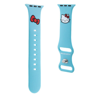 Apple Watch 40mm Hello Kitty Orjinal Lisanslı Yazı Logolu Fiyonk & Kitty Head Silikon Kordon Mavi