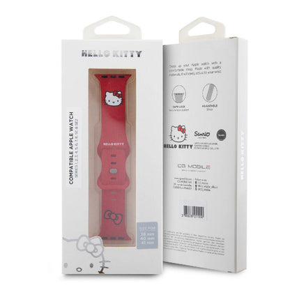 Apple Watch 40mm Hello Kitty Orjinal Lisanslı Yazı Logolu Fiyonk & Kitty Head Silikon Kordon Mavi