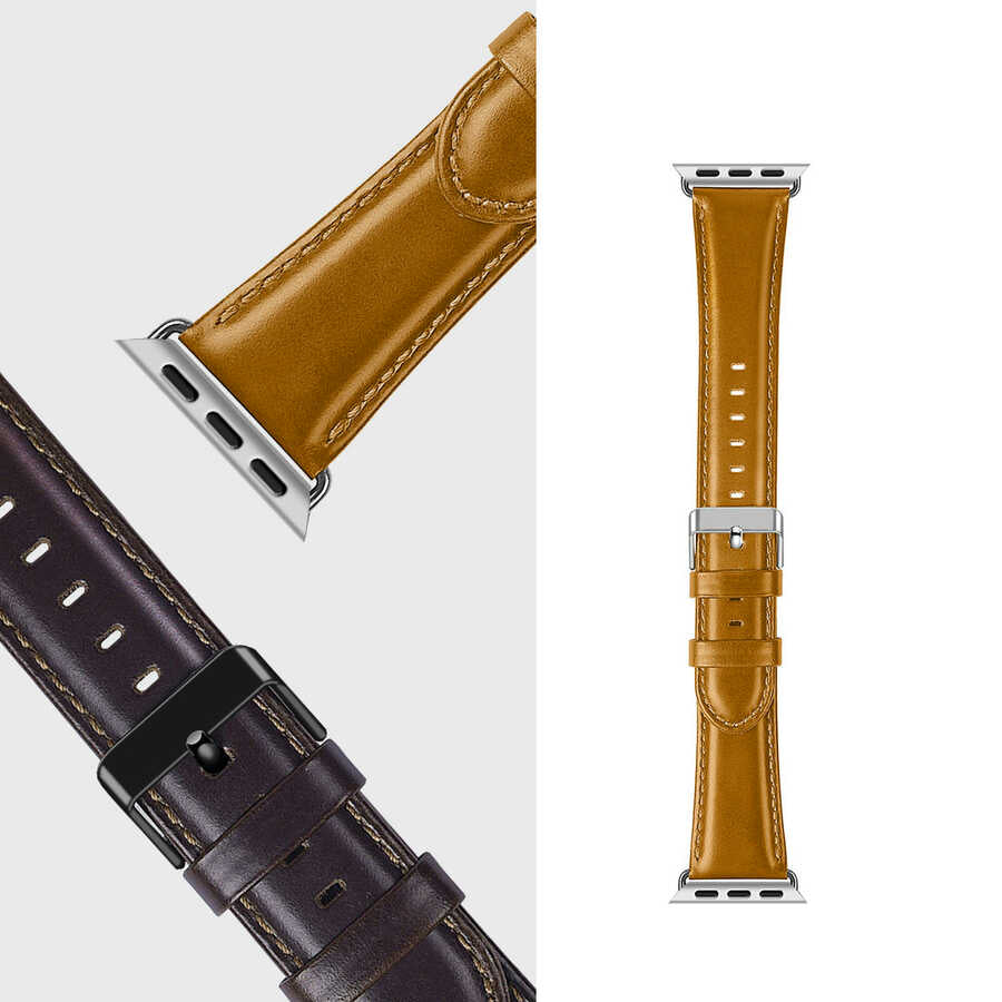 Apple Watch 40mm Wiwu Leather Watchband Deri Kordon Kahve Koyu