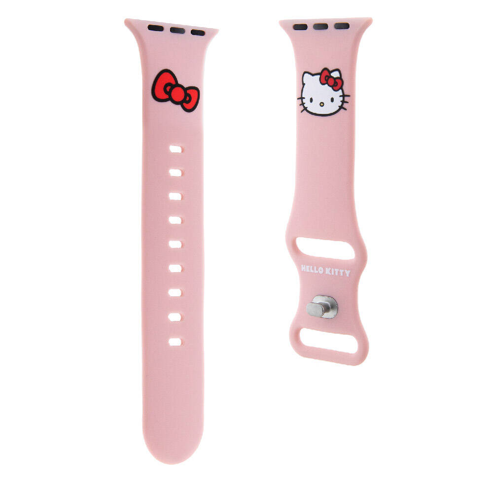 Apple Watch 41mm Hello Kitty Orjinal Lisanslı Yazı Logolu Fiyonk & Kitty Head Silikon Kordon Krem