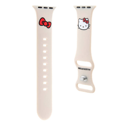Apple Watch 41mm Hello Kitty Orjinal Lisanslı Yazı Logolu Fiyonk & Kitty Head Silikon Kordon Pembe