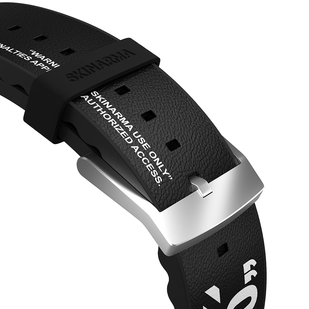 Apple Watch 42mm SkinArma Taihi Sora Yazı Desenli Deri Görünümlü Silikon Kordon Siyah