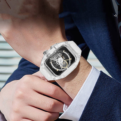 Apple Watch 42mm Wiwu Wi-WB013 Rambo Serisi 2in1 Şeffaf PC Kasa Koruyuculu Kauçuk Kordon Siyah